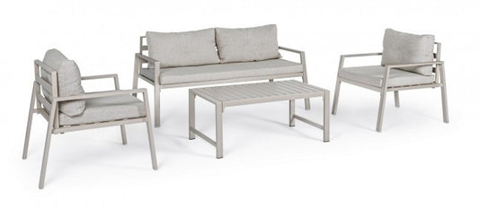 Elfenbeinfarbene Gartenlounge mit abnehmbaren Kissen