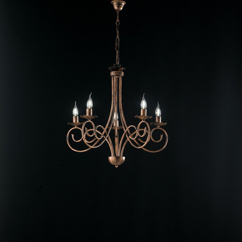 Schwarzer DECO-Kupfer-Eisen-Hängeleuchter mit fünf Lichtern, 57 x H60 cm