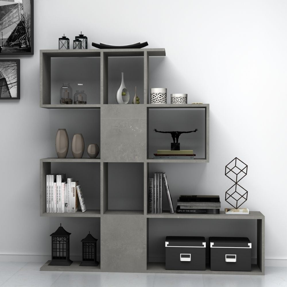 Doppelseitiges Bücherregal Aktif 145x145x29 cm. grauer Zement