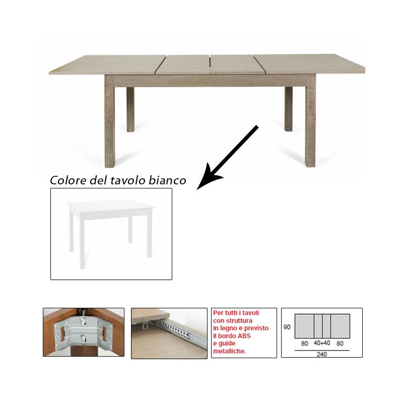 Weißer ausziehbarer Esstisch komplett aus Melaminholz 90x160-240 cm