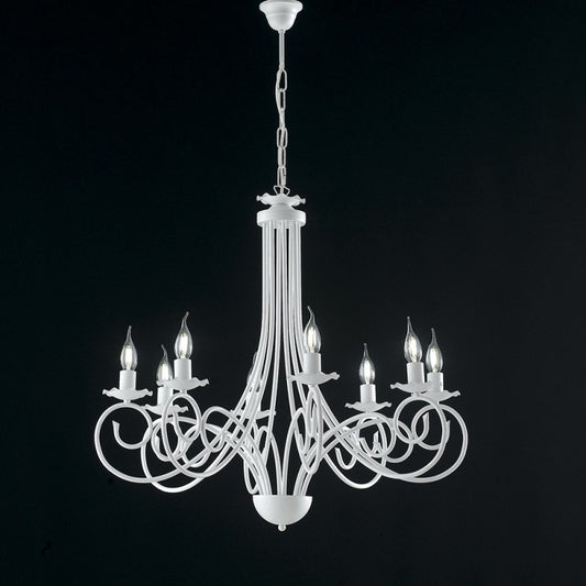 Weißer Shabby-Hängeleuchter aus Eisen mit acht Lichtern, 67 x H68 cm