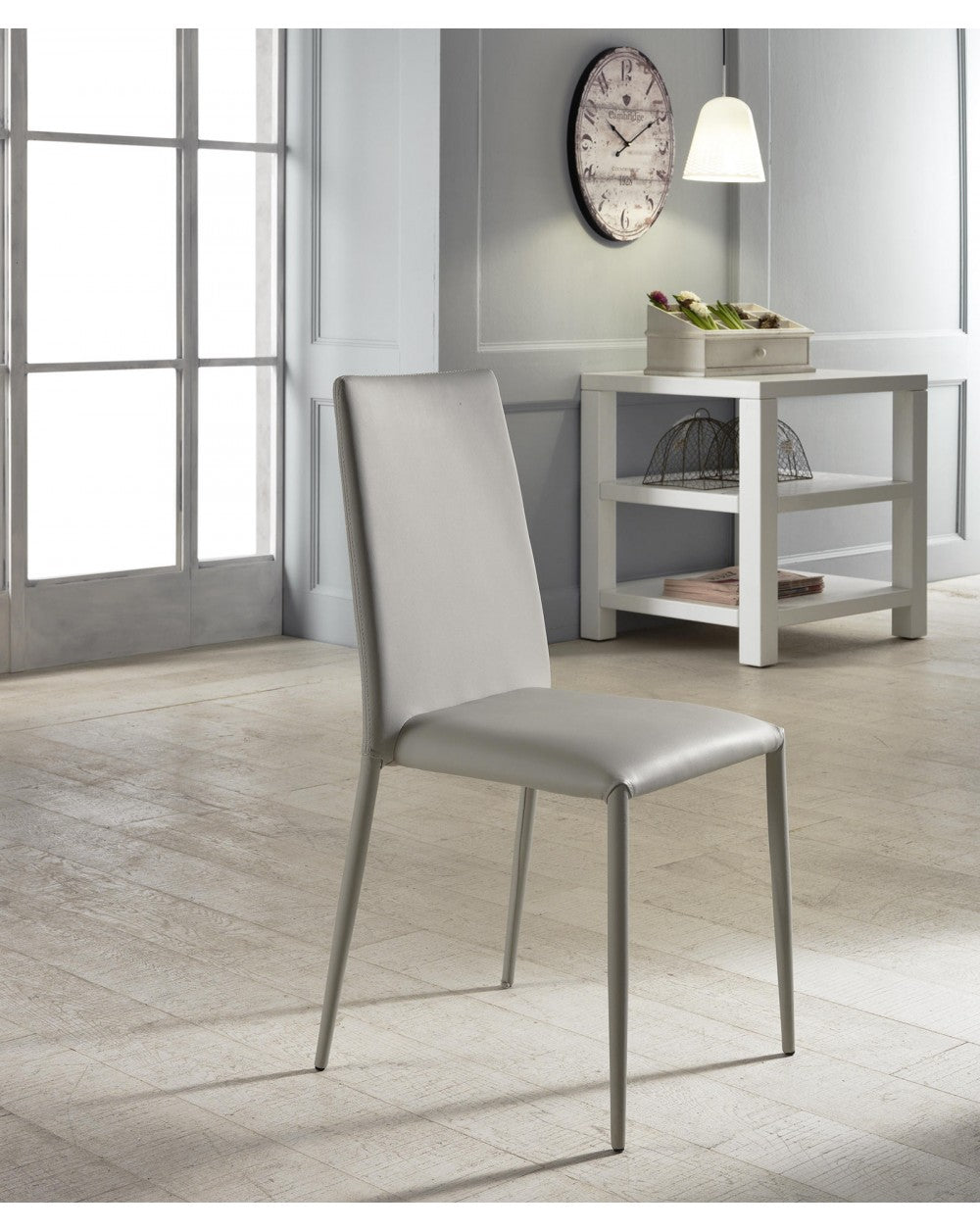 4x Cleo STS hellgrauer Stuhl aus Kunstleder und Metall
