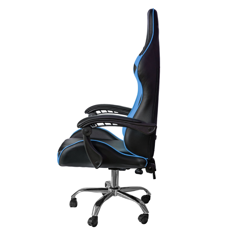 Liegender Büro-Gaming-Stuhl aus Öko-Leder in Blau und Schwarz, 64 x 53 x 123–133 cm