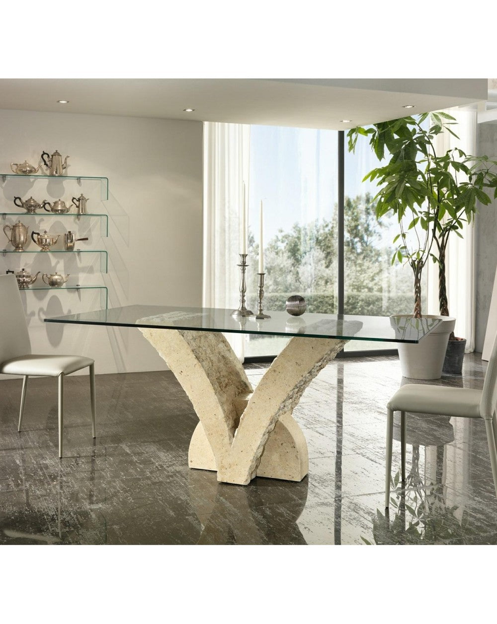Transparent-beiger fester Tisch 100 cm x 180 cm H. 76 cm