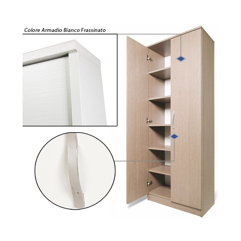 Weißer mobiler Schuhschrank mit zwei Mehrzwecktüren und 6 Einlegeböden, 182x71x38 cm