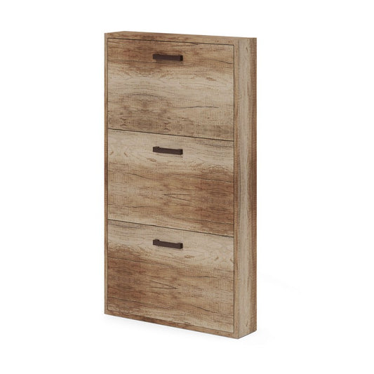 Scarpiera Slim in Legno Nobilitato 3 ribalt Nussbaum Country cm 108x65x15