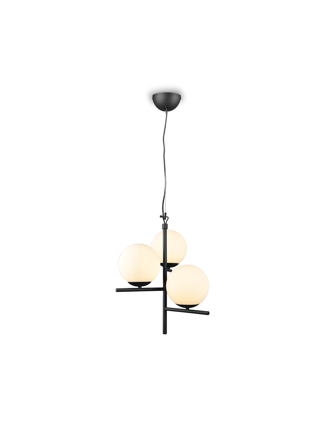 Schwarzer Hängeleuchter mit 3 weißen Glaskugeln Pure Trio Lighting