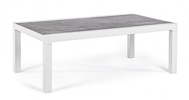 KLEDI LUNAR Couchtisch für den Außenbereich aus weißem Aluminium, 120 x 70 x 43 cm