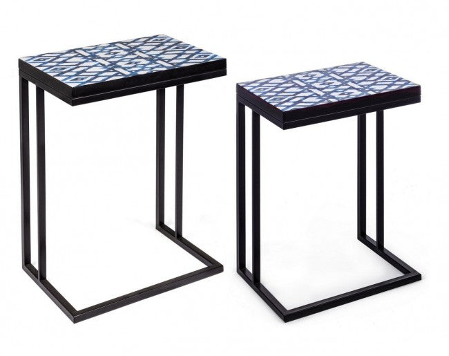 Set mit 2 Couchtischen NEAPOLIS aus Stahl mit MDF-Platte, verziert mit Aufdruck, 62,5 x 56 cm