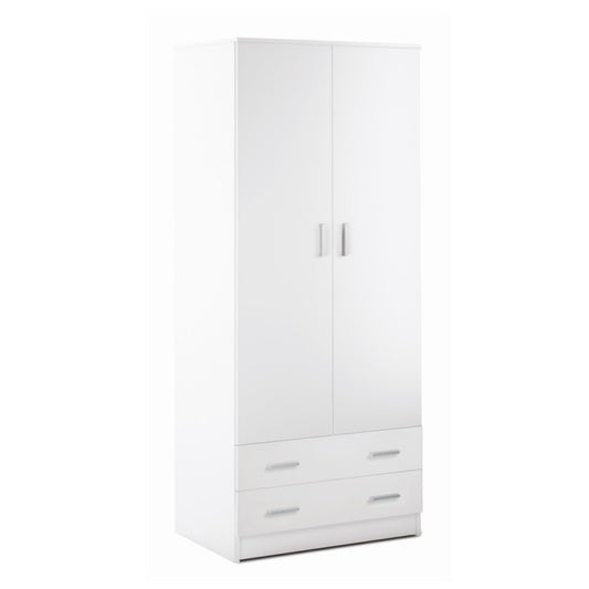 Mehrzweckschrank mit zwei Türen und zwei Schubladen Weiß 77x52x h182 cm