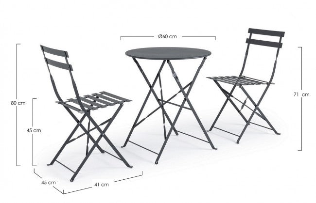 Anthrazitfarbenes Gartenset von Bizzotto, Bistrotisch und Stühle