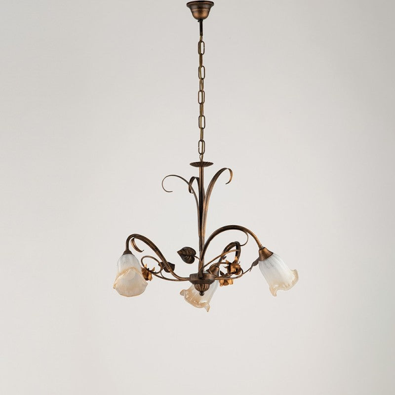 Glühbirmantel in Eisen Marrone Oro Blätter drei Leuchten 54x h43 cm