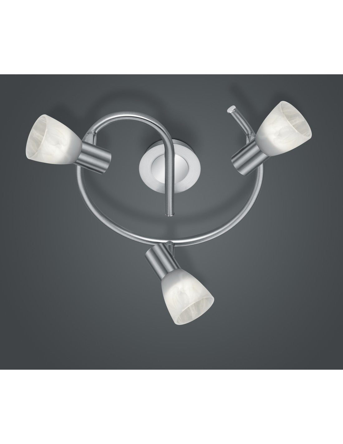 Windrad-Deckenleuchte, Nickel, 3 Spots, Glas-Lampenschirm, E14, verstellbar, Levisto Trio-Beleuchtung