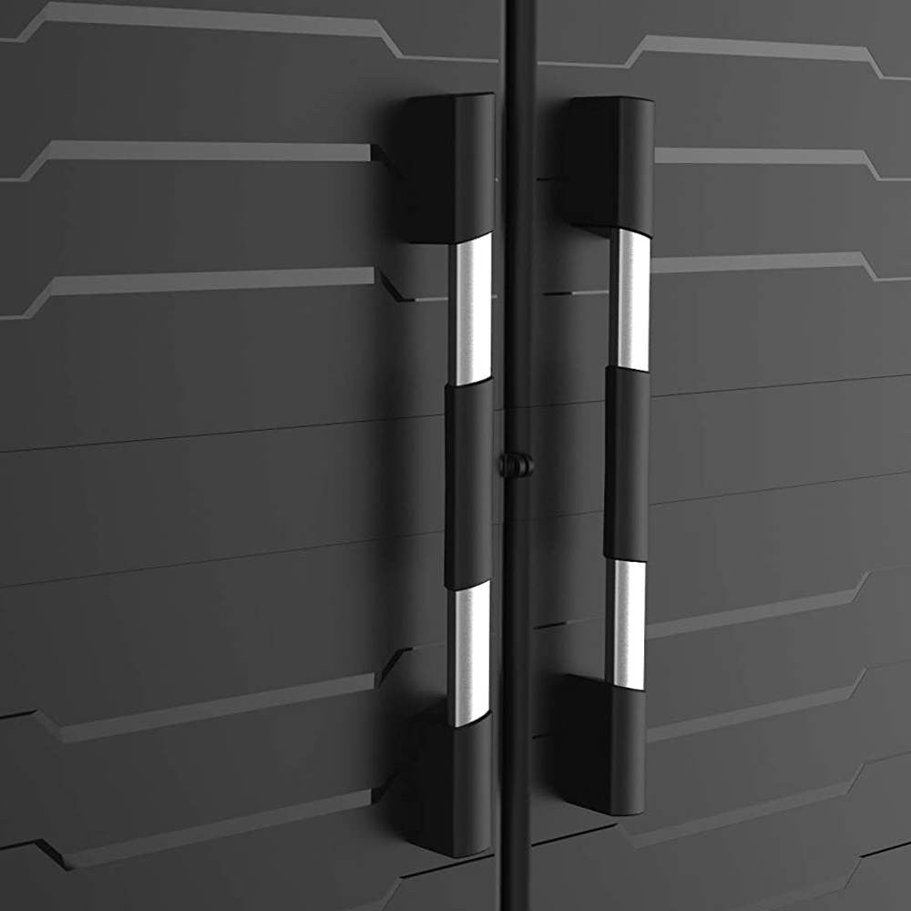 Hoher Kleiderschrank aus Kunststoff mit 4 verstärkten Einlegeböden 88x45x181H cm. schwarze Garage XL