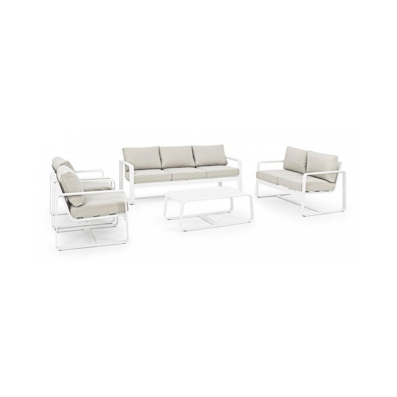 MERRIGAN Outdoor-Couchtisch aus weißem Aluminium, 105 x 62 x 38 cm