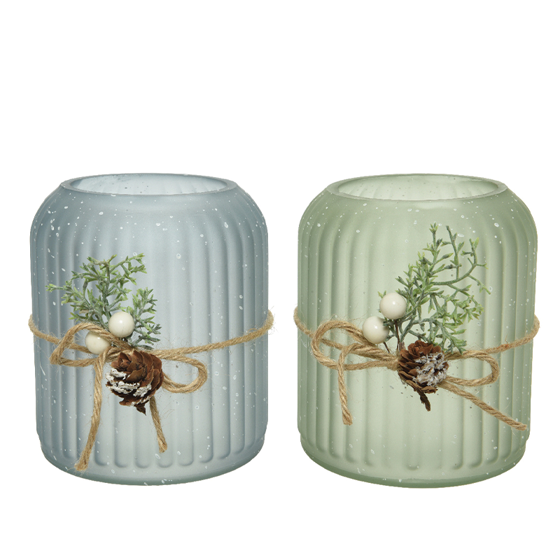 Kerzenhalter aus Glas mit Jute H 13 x Ø 11 cm