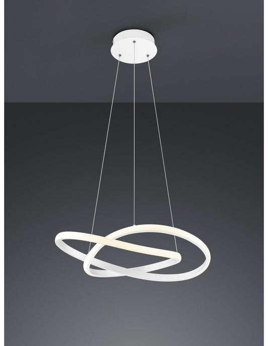 Moderne Course-Pendelleuchte, weiß, dimmbar, LED, 27 W, Ø60 cm, Trio-Beleuchtung