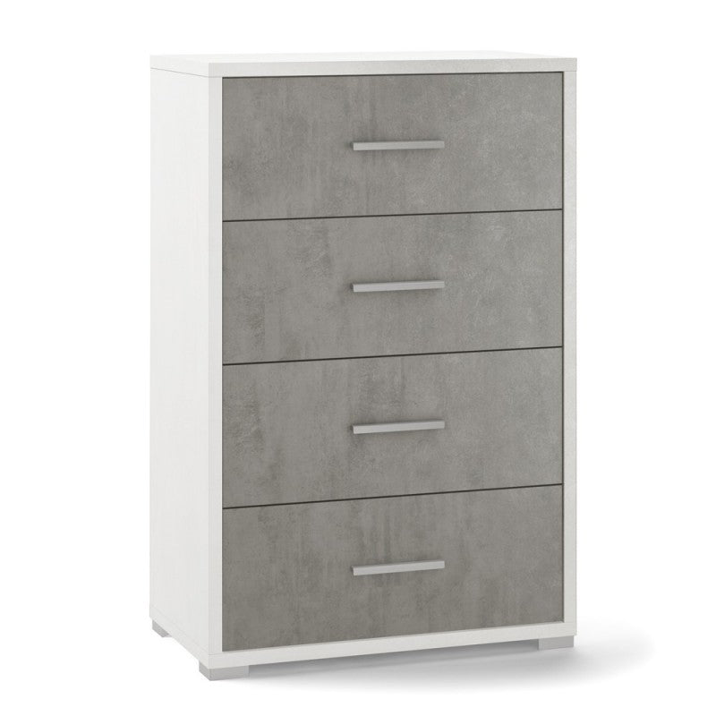 Bürokommode mit vier Schubladen in Zementweiß, 51 x 41 x H 110 cm