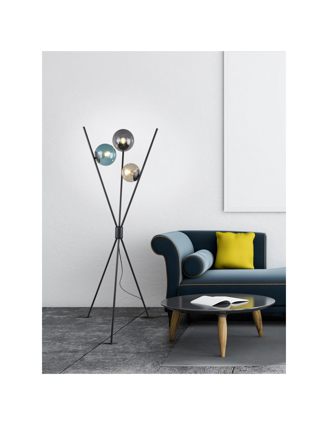 Moderne Piantana Treppman Black 3 Vetro Multicolor Lance Trio Lighting