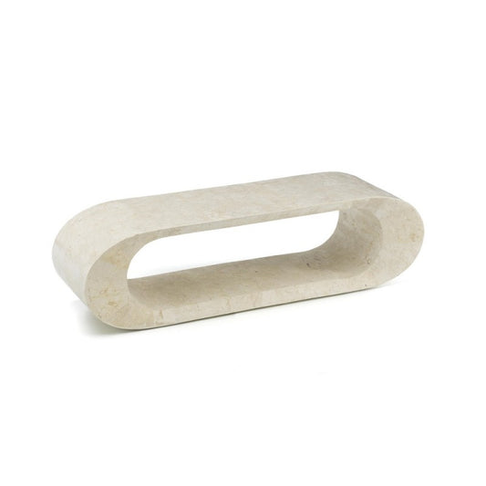 Moderner TV-Ständer aus beigem Stein, 130 x 35 x H 35 cm