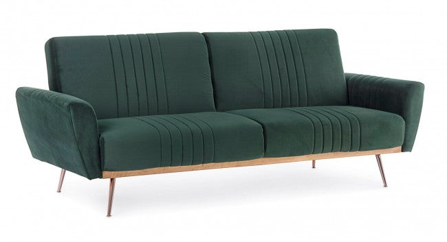 Dreisitzer Samt Schlafsofa Dunkelgrün JOHNNY 210x83x h85 cm