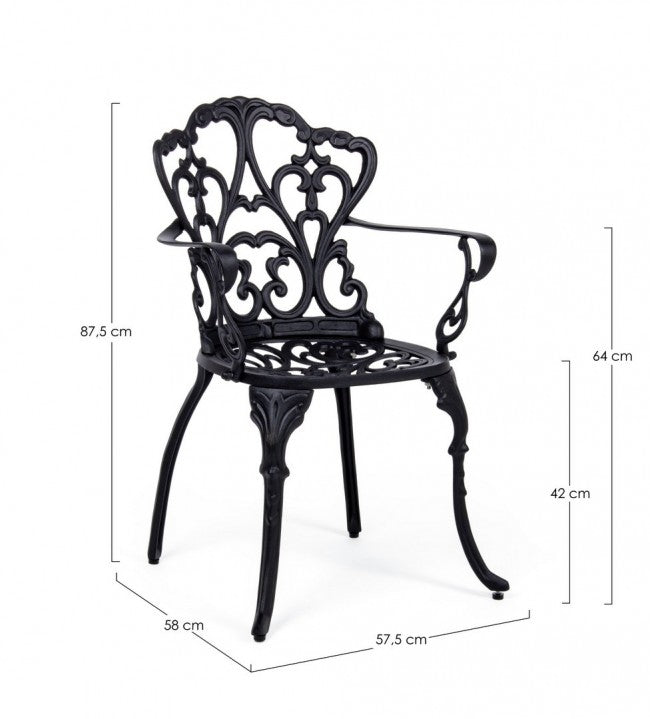 Barocker Außenstuhl aus anthrazitfarbenem Aluminium, 57,5 ​​x 58 x 87,5 h cm