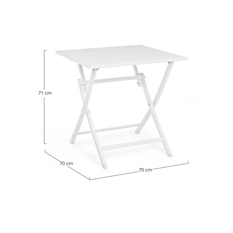 ELIN Klapptisch für den Außenbereich aus weißem Aluminium, 70 x 70 x 71 cm