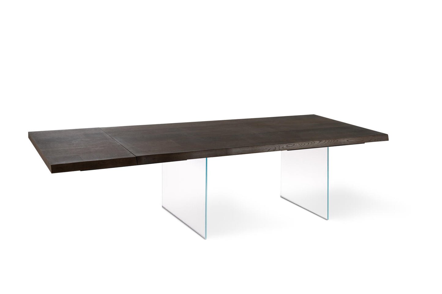 Ausziehbarer Tisch aus wärmebehandelter Eiche und Glasbeinen 200/300x100 cm