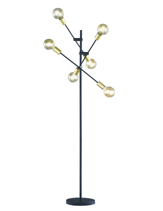 Minimale Stehlampe mit 6 verstellbaren Lichtern, Trio-Beleuchtung in Schwarz und Gold