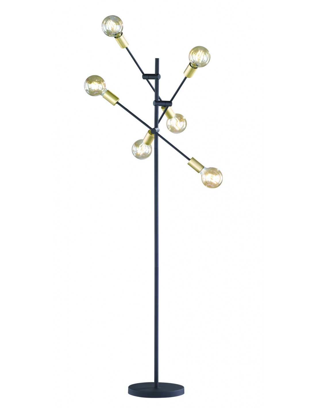 Minimale Stehlampe mit 6 verstellbaren Lichtern, Trio-Beleuchtung in Schwarz und Gold
