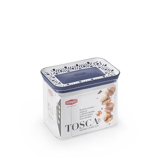Tosca 1,2 l blaues, rechteckiges, luftdichtes Glas von besonderer Qualität zum Konservieren von Lebensmitteln, hergestellt in Italien.