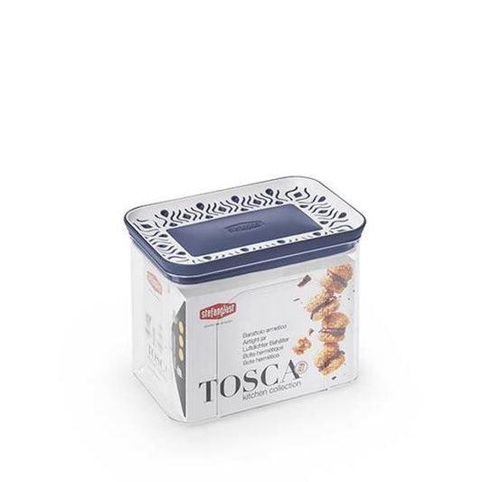 Tosca 1,2 l blaues, rechteckiges, luftdichtes Glas von besonderer Qualität zum Konservieren von Lebensmitteln, hergestellt in Italien.