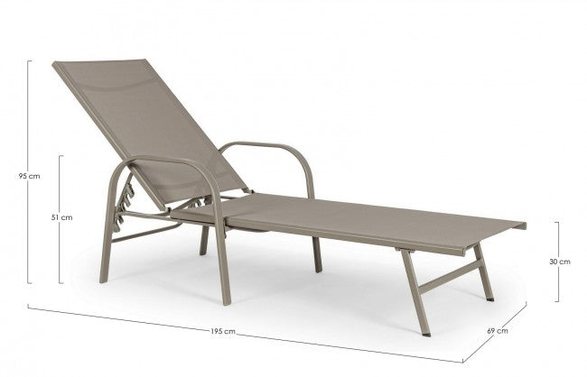 Arent Sonnenliege aus Stahl und mit taubengrauen Armlehnen 195 cm