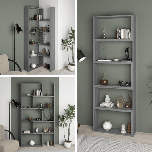 Wish ausziehbares Eckbücherregal grau retro 200h