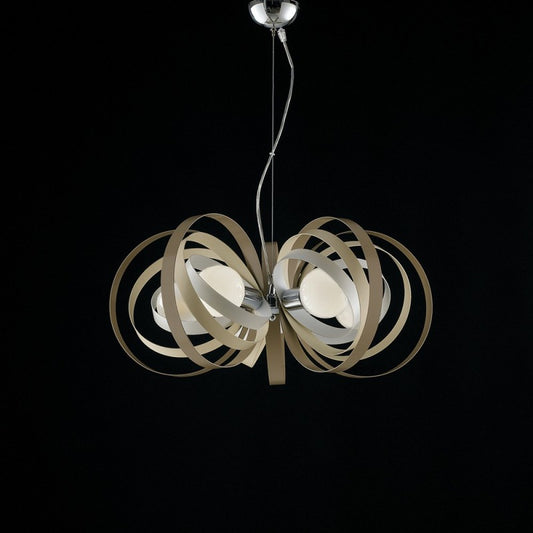 Kronleuchter aus weißem, taubengrauem Eisen, fünf Lichter mit Chromoberfläche, 62 x H30 cm