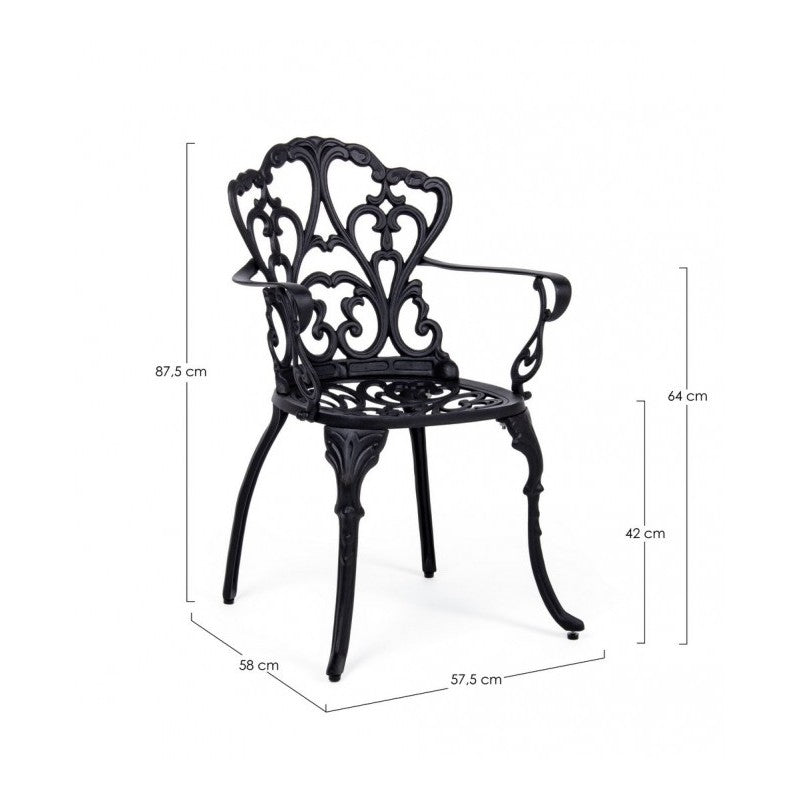 Anthrazitfarbener Aluminiumstuhl im Barockstil, außen cm 57,5 ​​x 58 x 87,5 H
