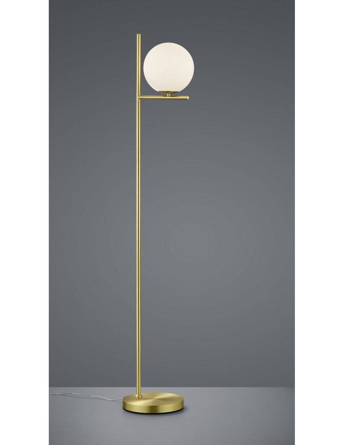 Kugel-Stehleuchte, weißes Glas, Messing, H150 cm, Pure Trio Lighting