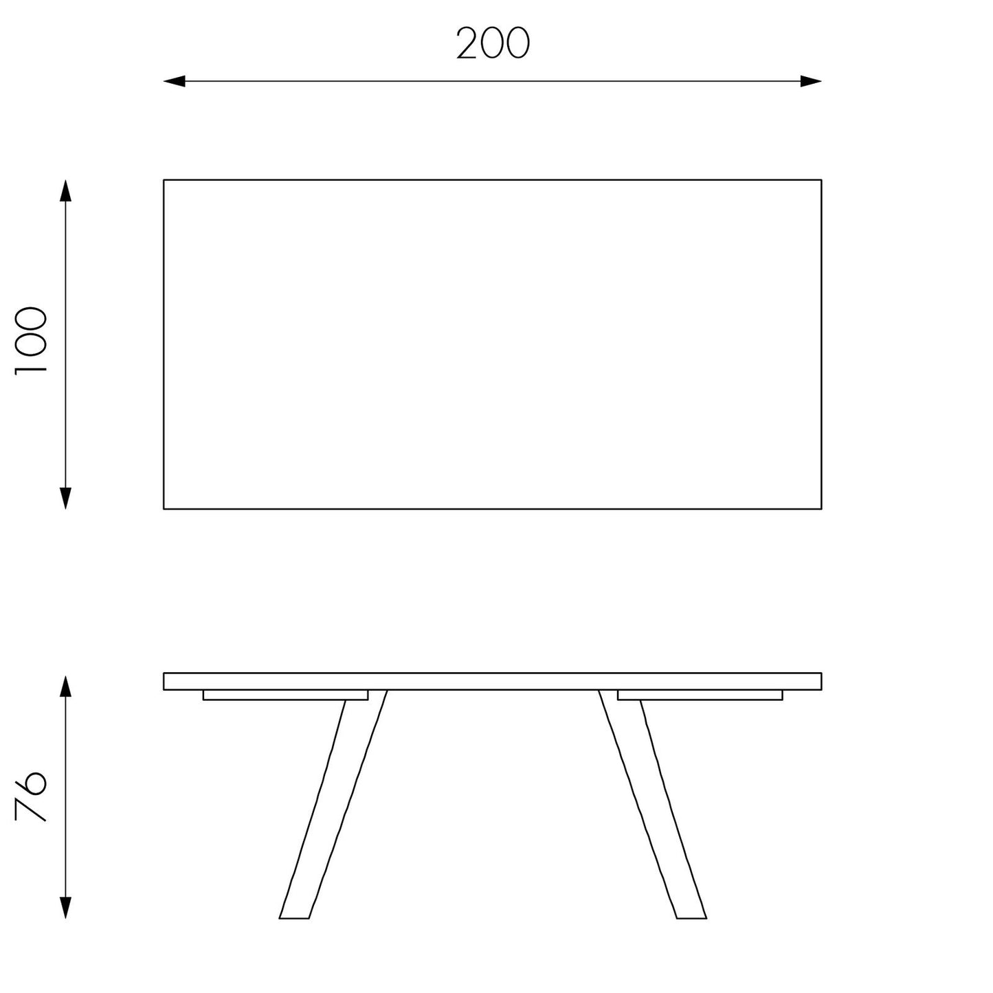 Tisch aus wärmebehandelter Eiche und schwarzen Beinen 100x200x76h cm