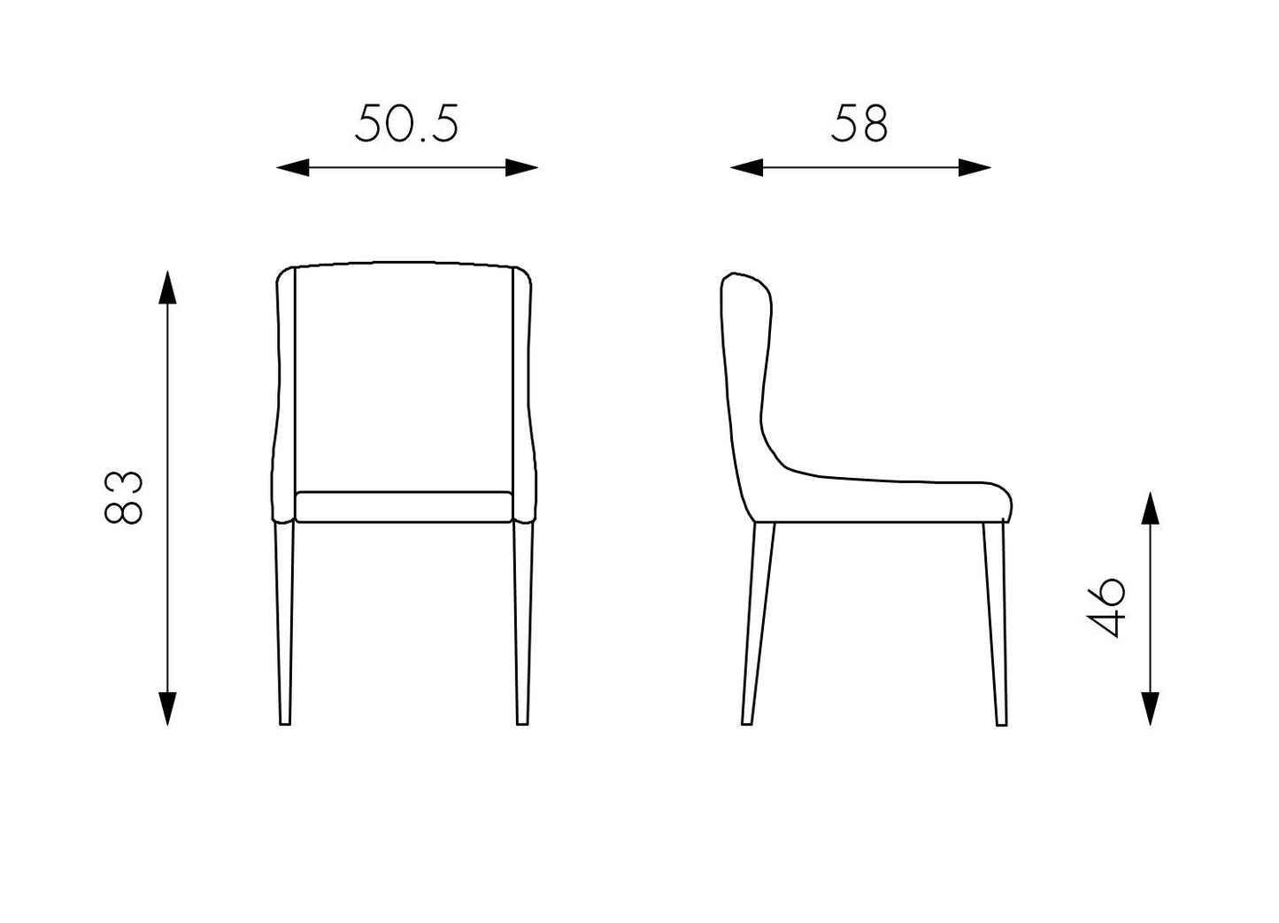 Stuhl aus gelbem Stoff 58x50,5x83h cm