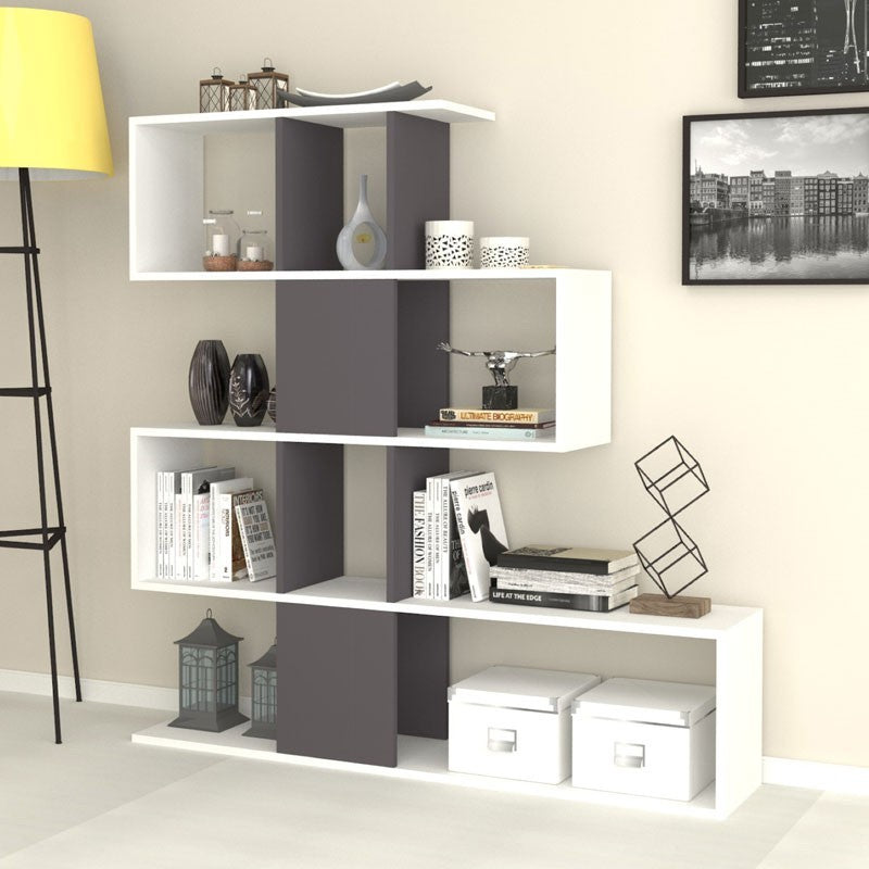 Regale-Bibliothek 4 Ebenen 9 Weiß Grau 145x29xh.145 cm Fett