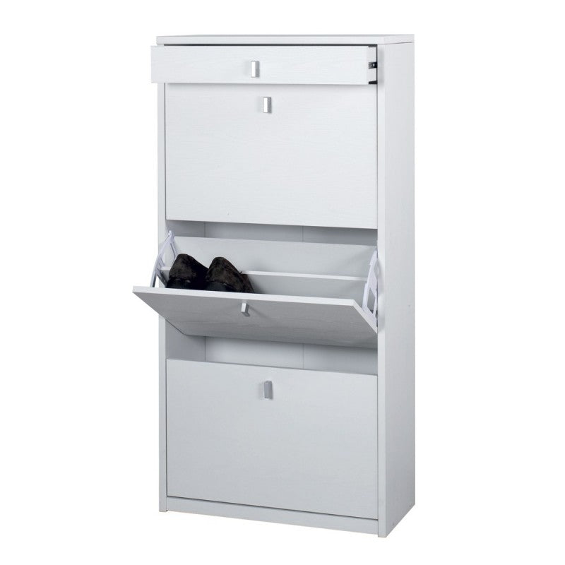 Scarpiera slim rettaspazio drei an einem Bianco-Cenere-Fach 63x29x h127 cm