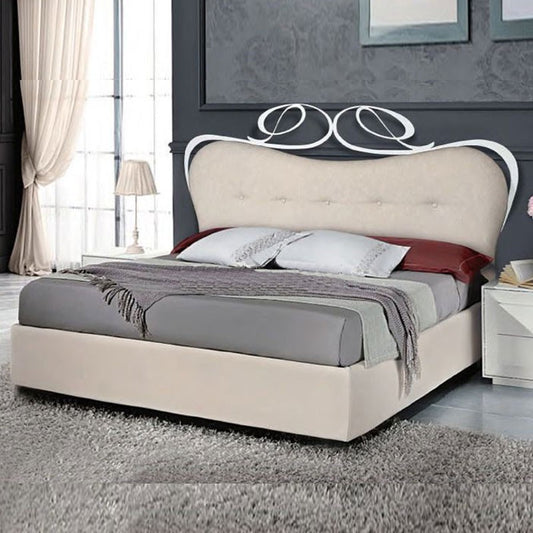 Doppelbett aus Eisen mit gepolstertem Kopfteil aus Kunstleder, 185 x 202 x 148 cm