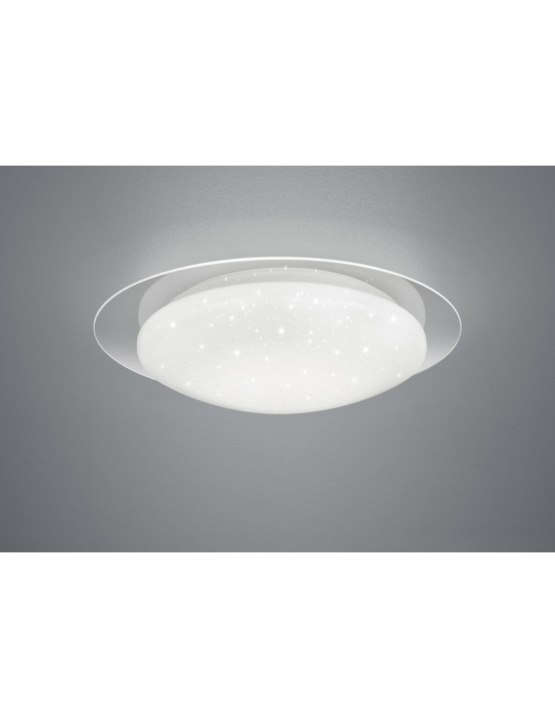 Moderne dimmbare LED-Deckenleuchte mit Glitzer-Stern-Effekt, Frodo, Weiß, Ø48 cm, Trio-Beleuchtung
