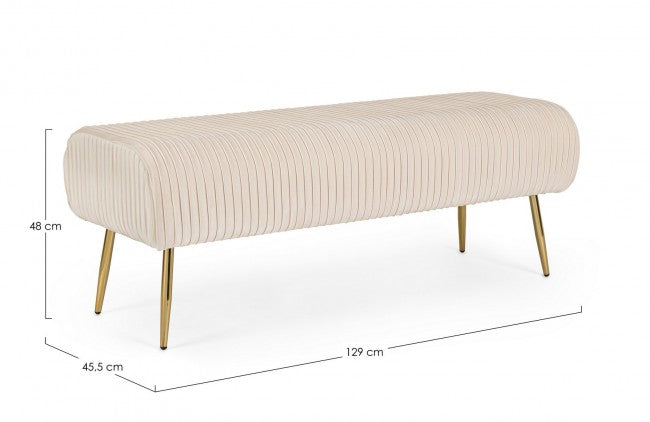 Selena Crema 2-Sitzer-Bank aus Samt, 129 x 45,5 x 48 cm