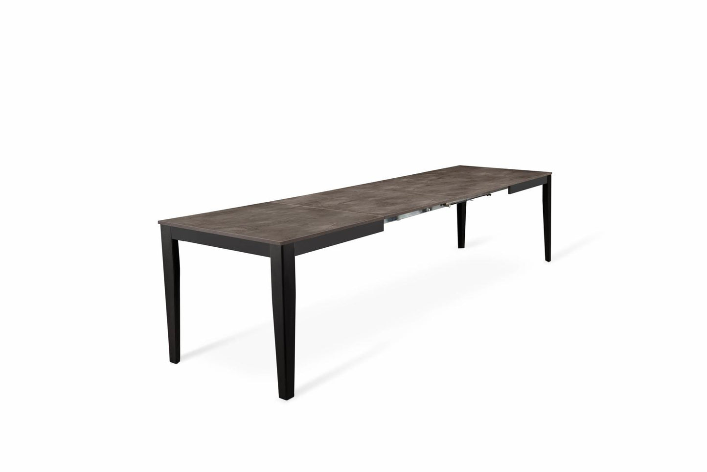 Ausziehbarer grauer Betontisch – schwarzes Metall 80 cm x 130 – 290 cm H. 76 cm