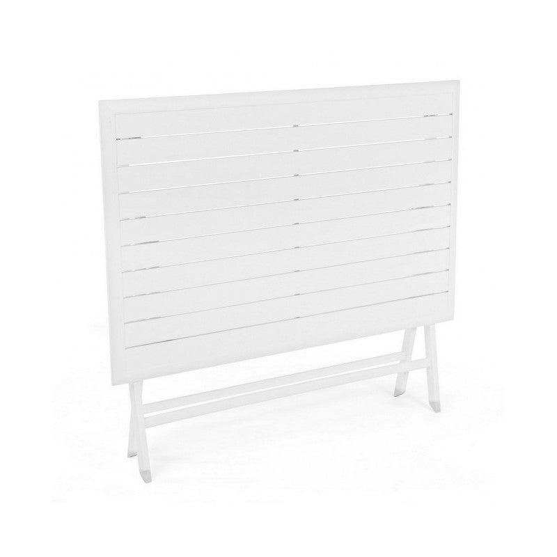 ELIN-Außentisch aus weißem Aluminium, 110 x 70 x 71 cm