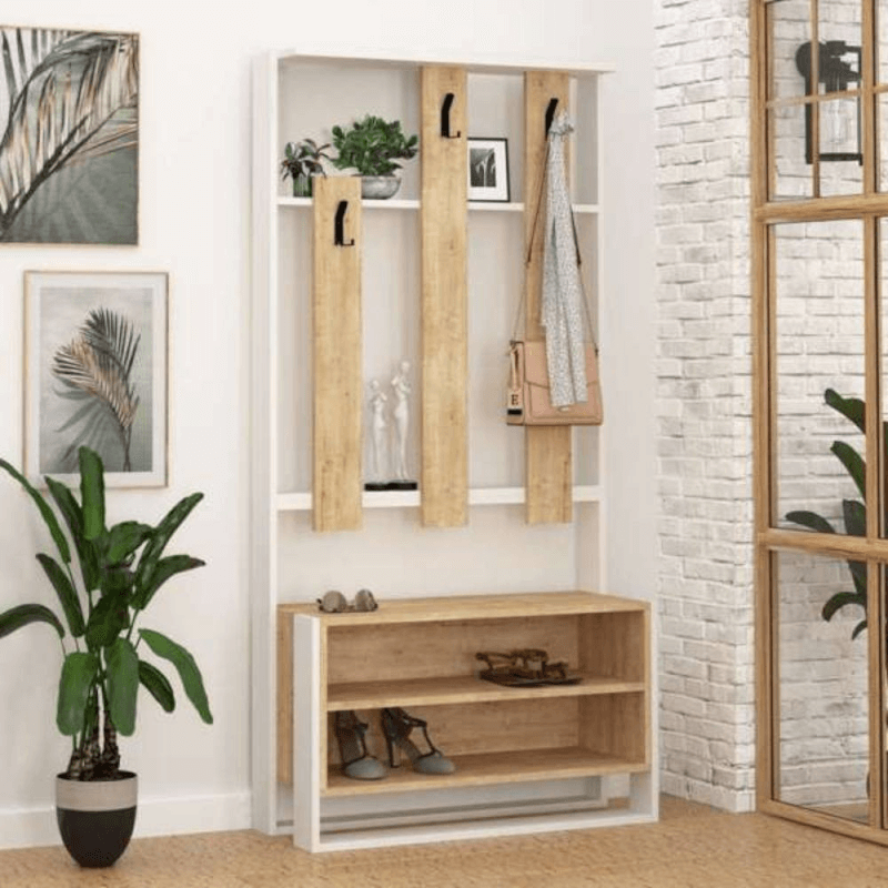 Chester-Eingangsschrank aus weißer Eiche, 90 x 36 x 180 cm