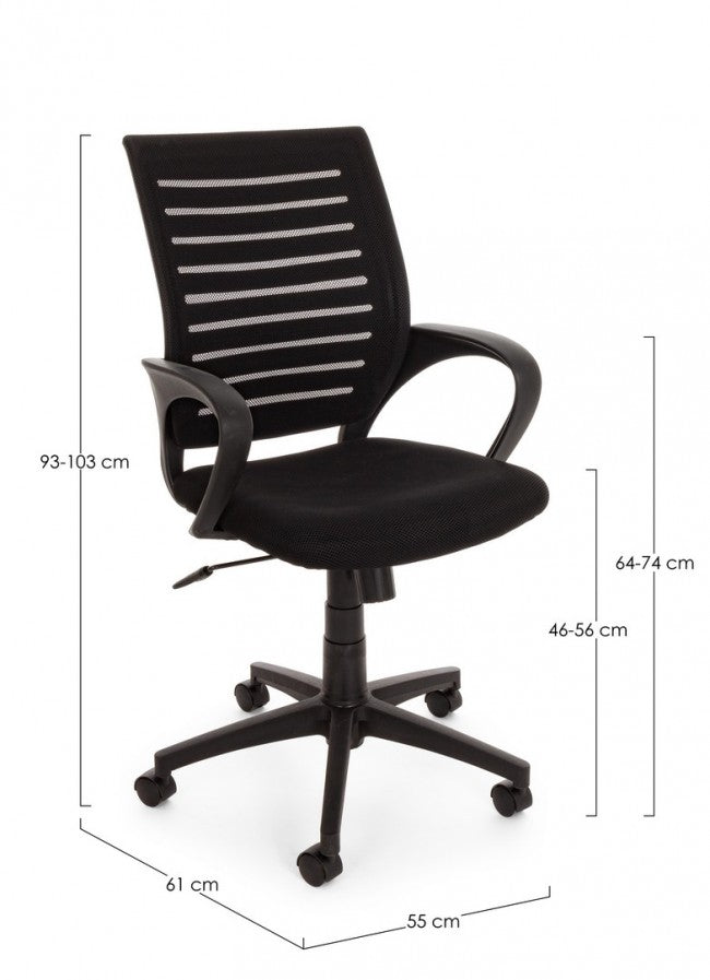 Schwarzer Bürostuhl mit Rollen und Armlehnen