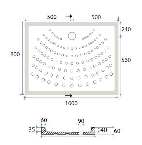 Rechteckige Duschwanne H6 aus Dianhydro-Keramik