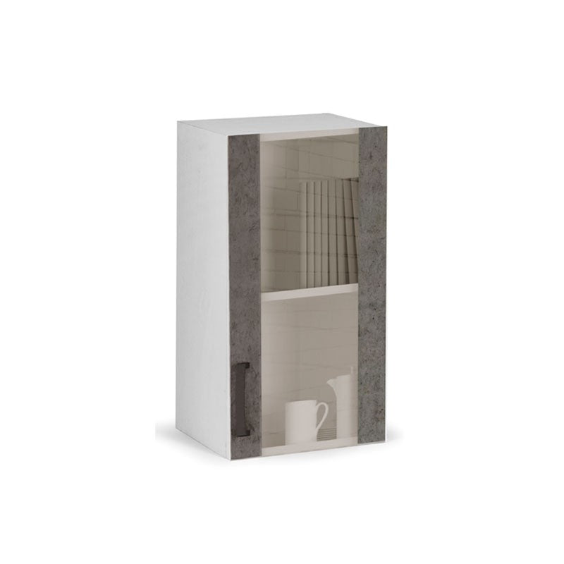 Betongraue Vitrine mit 1 Tür aus melaminharzbeschichtetem Holz, H. 72 x 40 x 32 cm